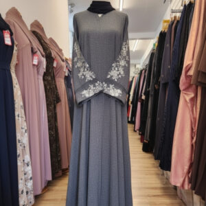 Elegant Grey Embroidered Sleeve Abaya