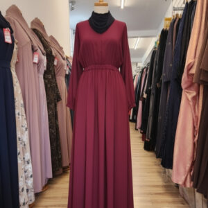 Flowy Maroon Gathered Waist Abaya